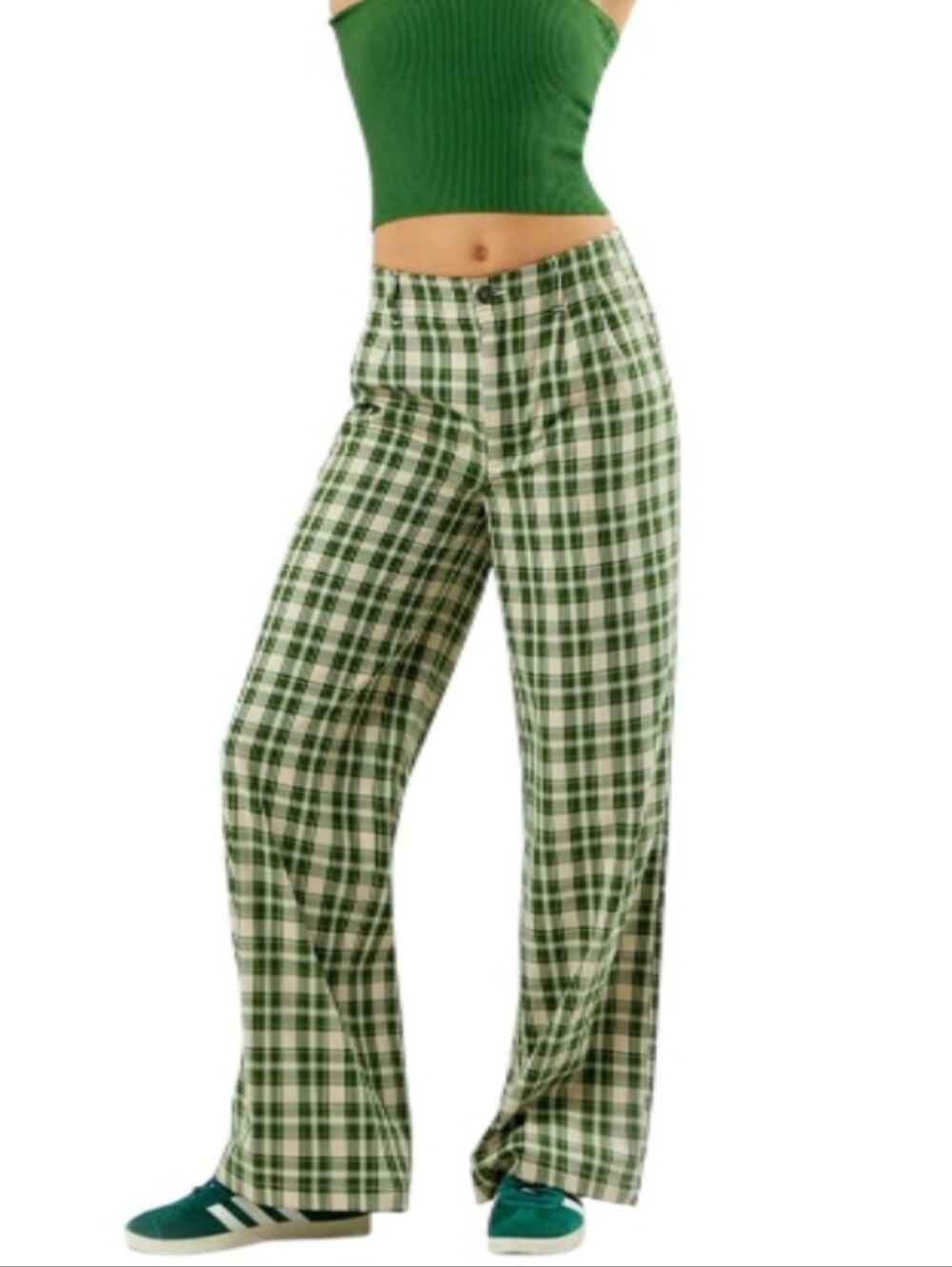 Jagger& Stone Jessica Low-Rise Wide-Leg Green Plaid Trouser Pants-NWT
